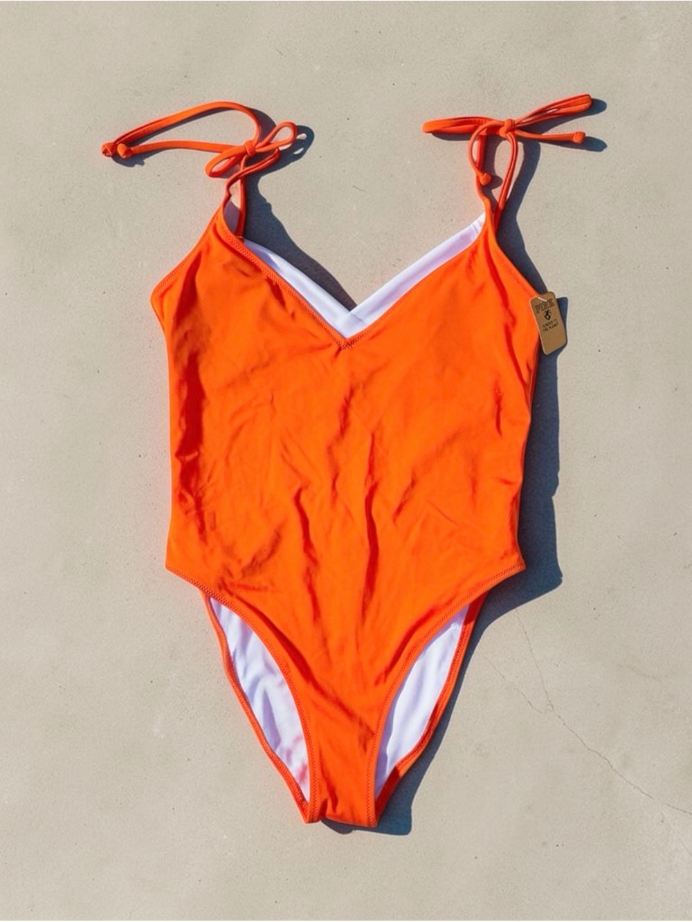 PINK Victoria's Secret Orange One-Piece Swimsuit Tie Shoulders Removable Pads
